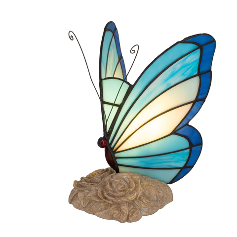 Tiffany vlinderlamp – Blauw & Turquoise Glas – H 24 cm (Art. 8000)