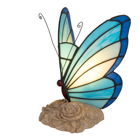 Tiffany vlinderlamp – Blauw & Turquoise Glas – H 24 cm (Art. 8000)