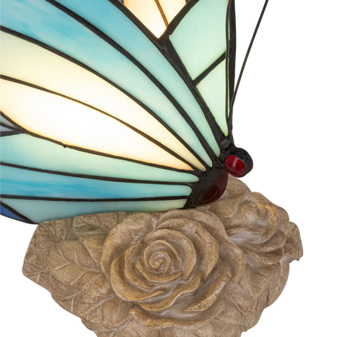 Tiffany vlinderlamp – Blauw & Turquoise Glas – H 24 cm (Art. 8000)