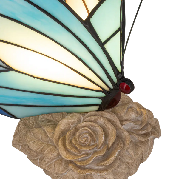 Tiffany vlinderlamp – Blauw & Turquoise Glas – H 24 cm (Art. 8000)