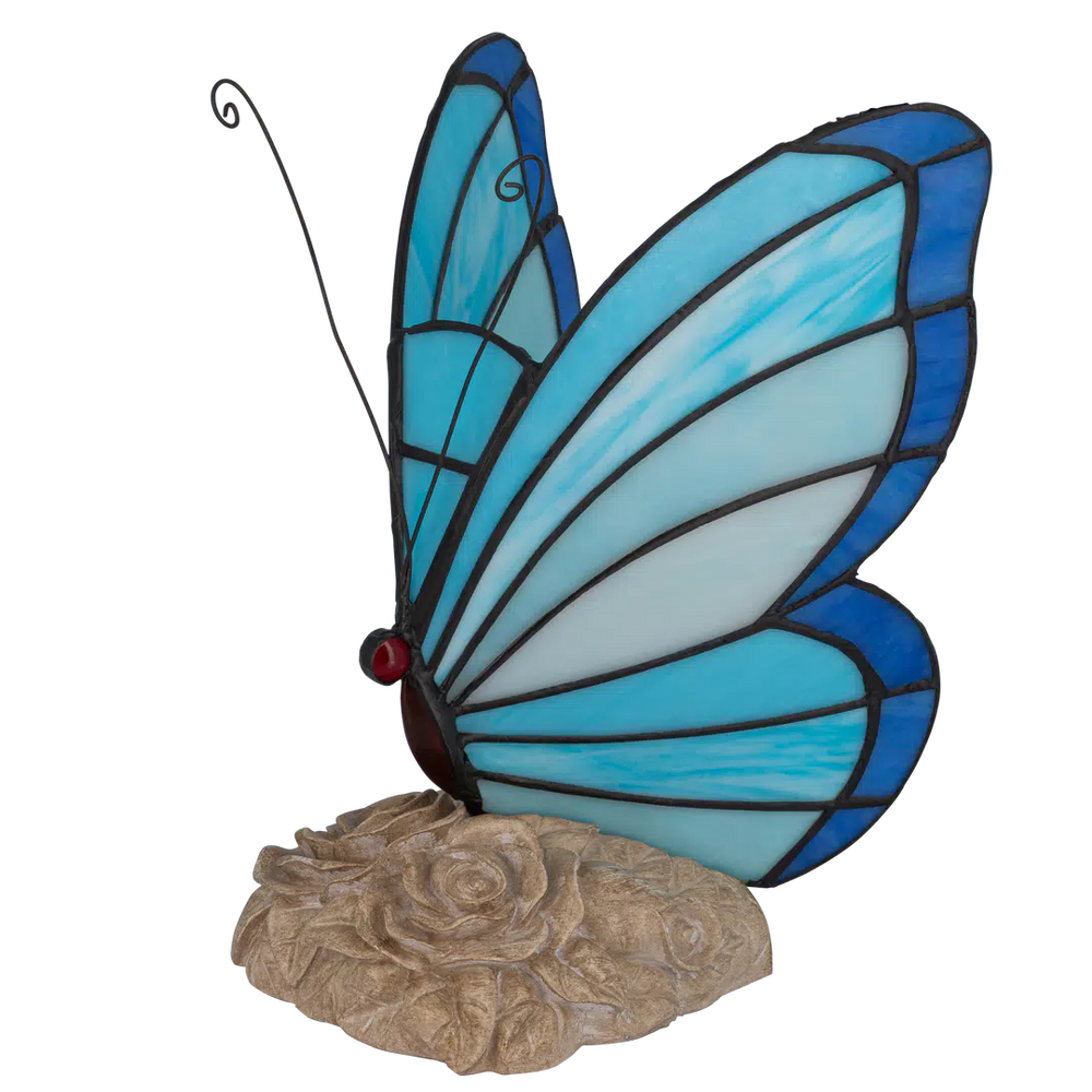 Tiffany vlinderlamp – Blauw & Turquoise Glas – H 24 cm (Art. 8000)