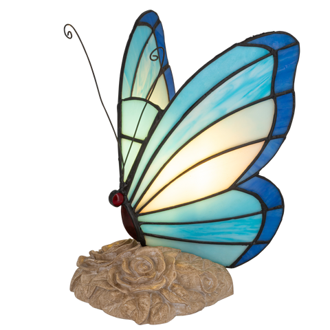 Tiffany vlinderlamp – Blauw & Turquoise Glas – H 24 cm (Art. 8000)