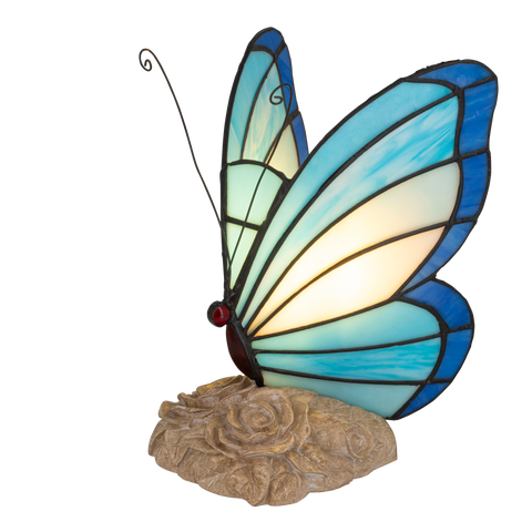 Tiffany vlinderlamp – Blauw & Turquoise Glas – H 24 cm (Art. 8000)