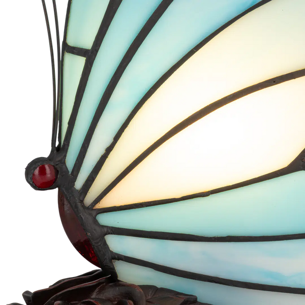 Tiffany vlinderlamp – Blauw & Turquoise Glas – L 17 × B 16 × H 24 cm (Art. 8001)