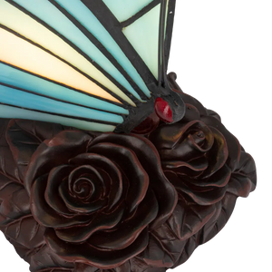 Tiffany vlinderlamp – Blauw & Turquoise Glas – L 17 × B 16 × H 24 cm (Art. 8001)