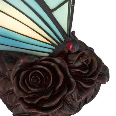 Tiffany vlinderlamp – Blauw & Turquoise Glas – L 17 × B 16 × H 24 cm (Art. 8001)