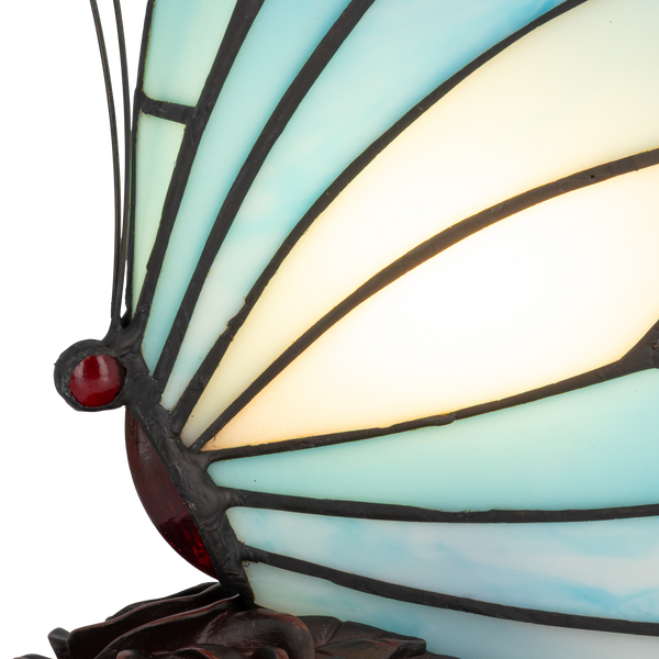 Tiffany vlinderlamp – Blauw & Turquoise Glas – L 17 × B 16 × H 24 cm (Art. 8001)