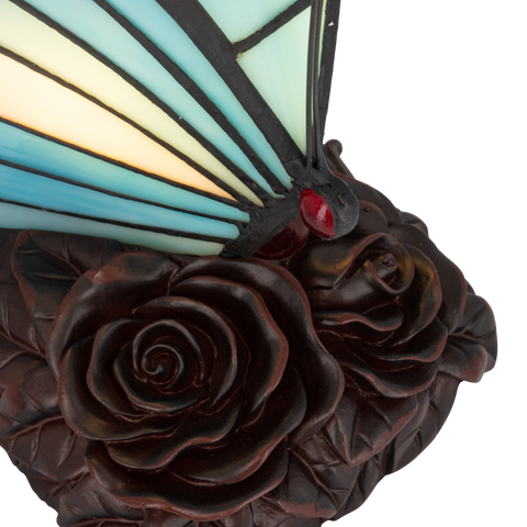 Tiffany vlinderlamp – Blauw & Turquoise Glas – L 17 × B 16 × H 24 cm (Art. 8001)