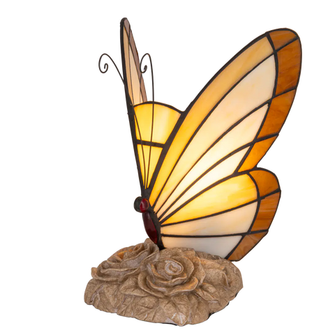 Tiffany vlinderlamp – Licht Crème, Amber & Wit Glas – H 24 cm (Art. 8002)