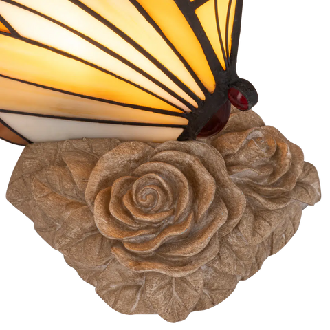 Tiffany vlinderlamp – Licht Crème, Amber & Wit Glas – H 24 cm (Art. 8002)