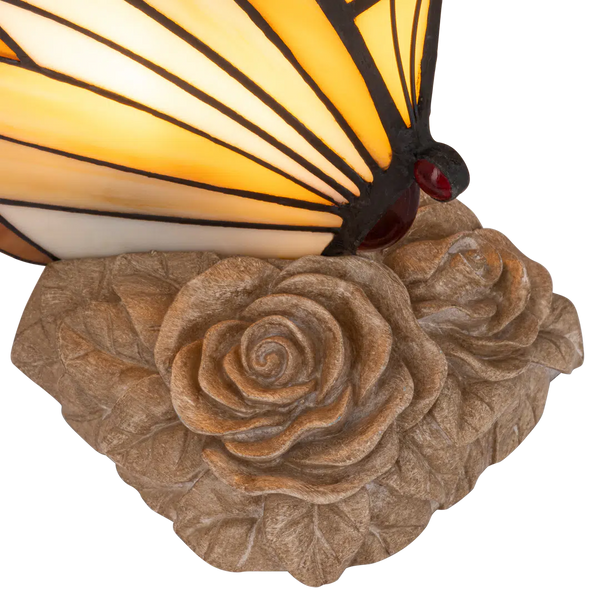 Tiffany vlinderlamp – Licht Crème, Amber & Wit Glas – H 24 cm (Art. 8002)