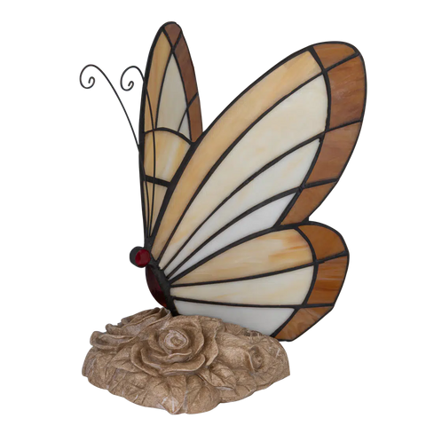 Tiffany vlinderlamp – Licht Crème, Amber & Wit Glas – H 24 cm (Art. 8002)
