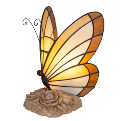 Tiffany vlinderlamp – Licht Crème, Amber & Wit Glas – H 24 cm (Art. 8002)