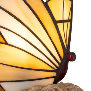 Tiffany vlinderlamp – Licht Crème, Amber & Wit Glas – H 24 cm (Art. 8002)