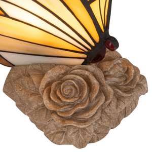 Tiffany vlinderlamp – Licht Crème, Amber & Wit Glas – H 24 cm (Art. 8002)
