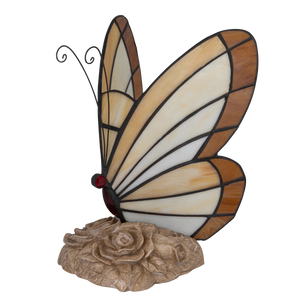 Tiffany vlinderlamp – Licht Crème, Amber & Wit Glas – H 24 cm (Art. 8002)
