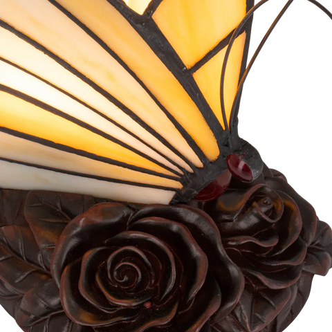 Tiffany vlinderlamp – Warm Crème & Amber Glas – H 24 cm (Art. 8003)