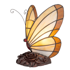 Tiffany vlinderlamp – Warm Crème & Amber Glas – H 24 cm (Art. 8003)