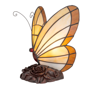 Tiffany vlinderlamp – Warm Crème & Amber Glas – H 24 cm (Art. 8003)
