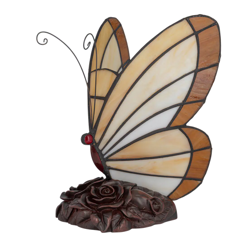 Tiffany vlinderlamp – Warm Crème & Amber Glas – H 24 cm (Art. 8003)