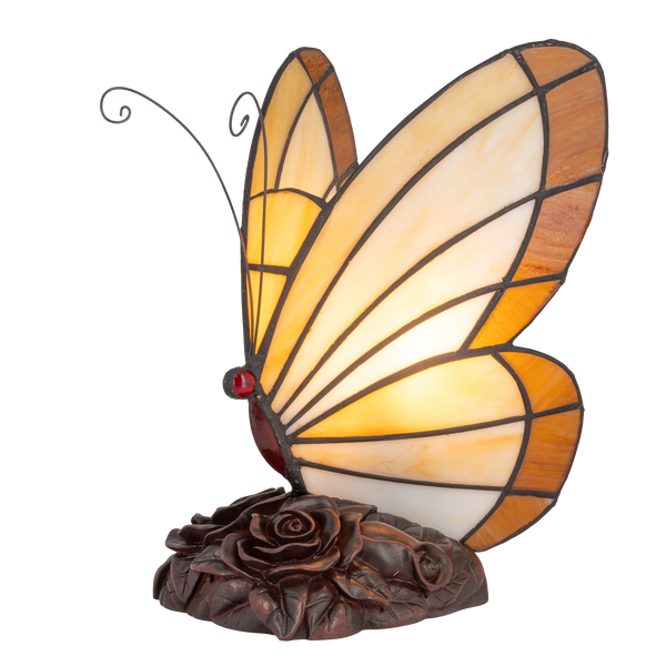 Tiffany vlinderlamp – Warm Crème & Amber Glas – H 24 cm (Art. 8003)