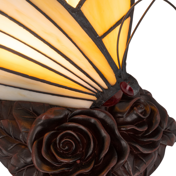 Tiffany vlinderlamp – Warm Crème & Amber Glas – H 24 cm (Art. 8003)
