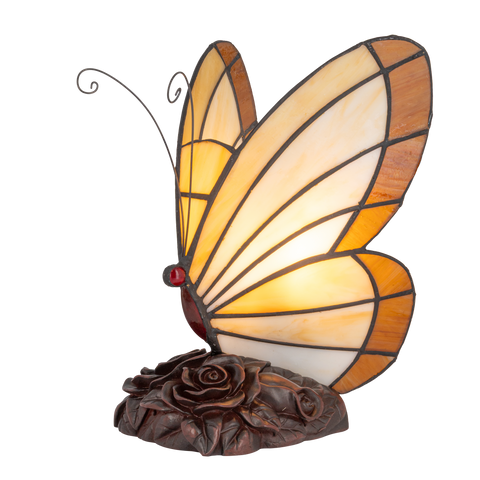 Tiffany vlinderlamp – Warm Crème & Amber Glas – H 24 cm (Art. 8003)
