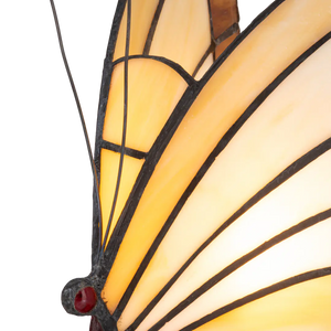 Tiffany vlinderlamp – Vlinder op Boomstronk in Amber & Crème – H 24 cm (Art. 8004)