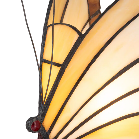 Tiffany vlinderlamp – Vlinder op Boomstronk in Amber & Crème – H 24 cm (Art. 8004)