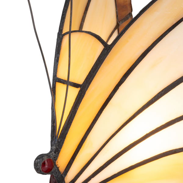 Tiffany vlinderlamp – Vlinder op Boomstronk in Amber & Crème – H 24 cm (Art. 8004)
