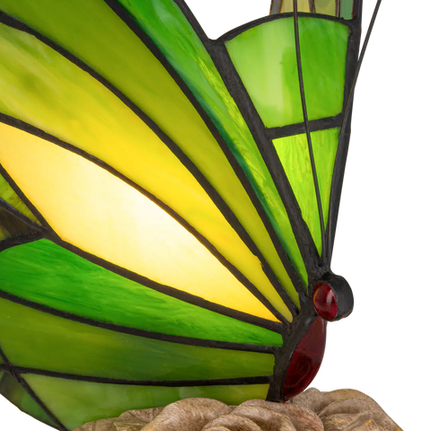 Tiffany vlinderlamp – Donkergroen & Lichtgroen Glas – H 24 cm (Art. 8005)