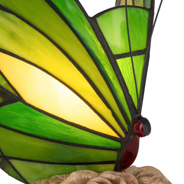 Tiffany vlinderlamp – Donkergroen & Lichtgroen Glas – H 24 cm (Art. 8005)