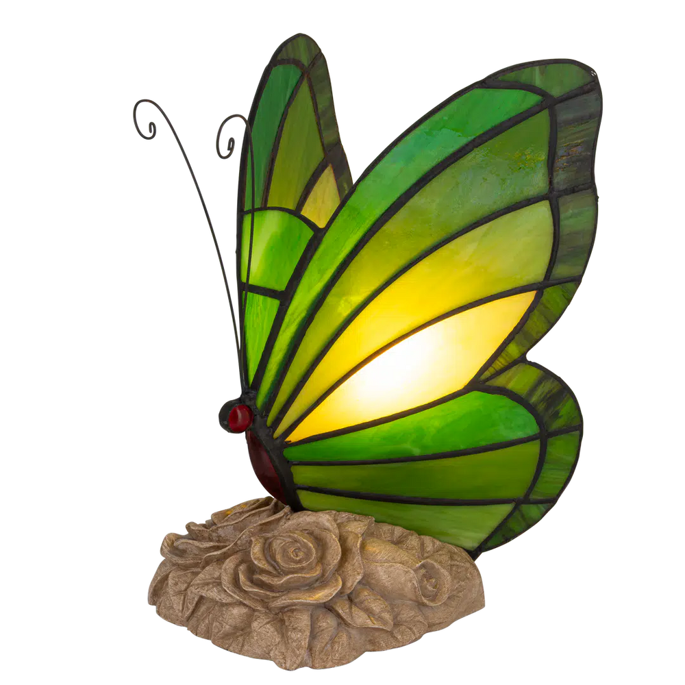 Tiffany vlinderlamp – Donkergroen & Lichtgroen Glas – H 24 cm (Art. 8005)