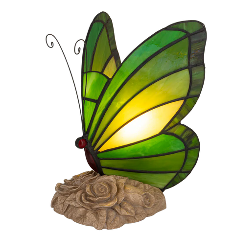 Tiffany vlinderlamp – Donkergroen & Lichtgroen Glas – H 24 cm (Art. 8005)