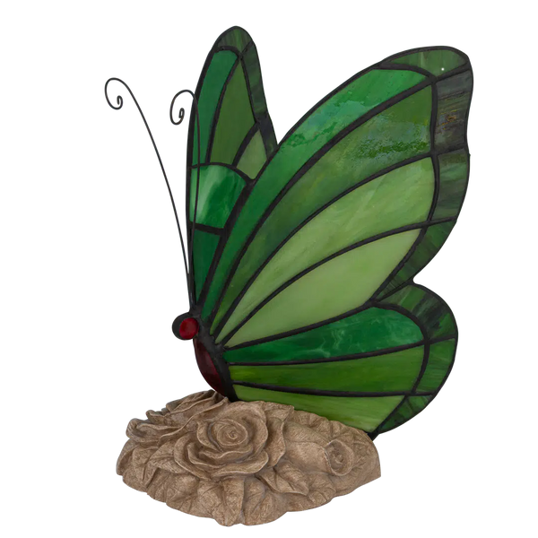 Tiffany vlinderlamp – Donkergroen & Lichtgroen Glas – H 24 cm (Art. 8005)