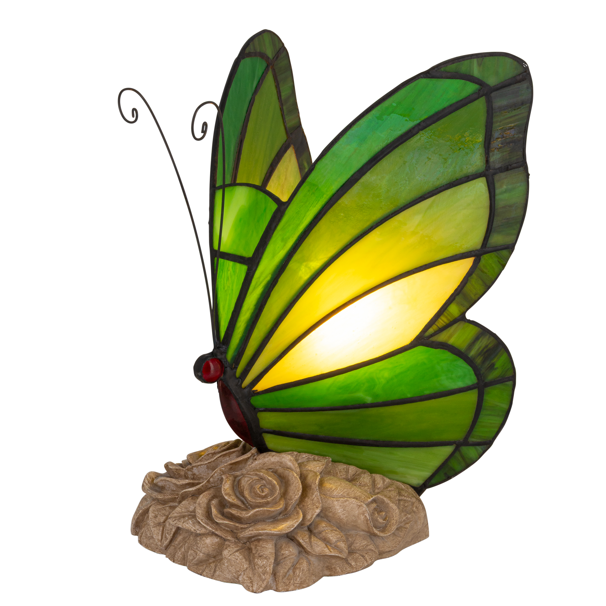 Tiffany vlinderlamp – Donkergroen & Lichtgroen Glas – H 24 cm (Art. 8005)
