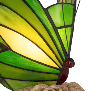 Tiffany vlinderlamp – Donkergroen & Lichtgroen Glas – H 24 cm (Art. 8005)