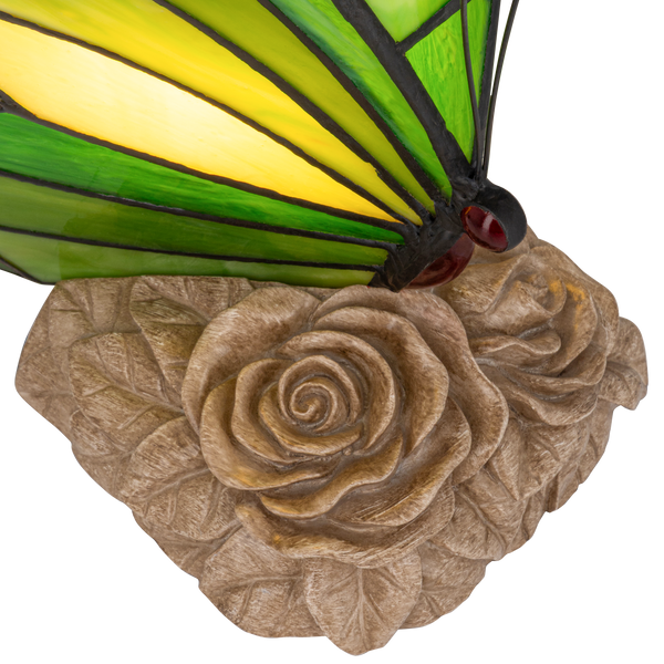 Tiffany vlinderlamp – Donkergroen & Lichtgroen Glas – H 24 cm (Art. 8005)
