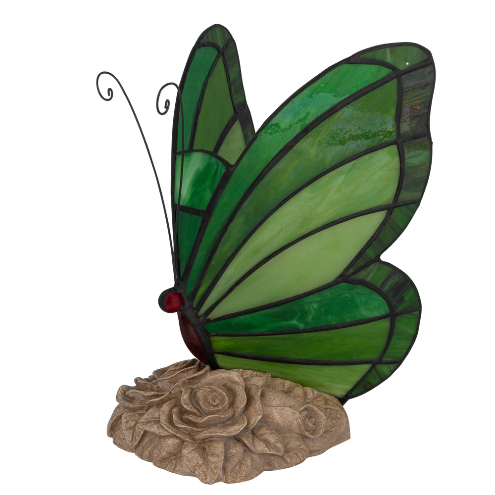 Tiffany vlinderlamp – Donkergroen & Lichtgroen Glas – H 24 cm (Art. 8005)