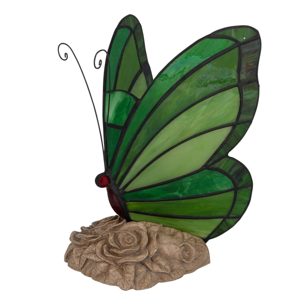 Tiffany vlinderlamp – Donkergroen & Lichtgroen Glas – H 24 cm (Art. 8005)