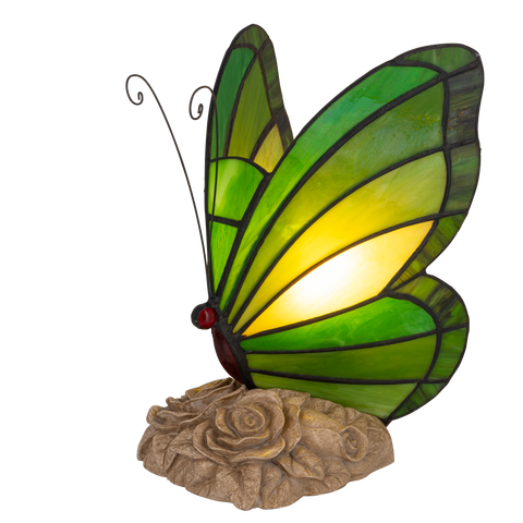 Tiffany vlinderlamp – Donkergroen & Lichtgroen Glas – H 24 cm (Art. 8005)