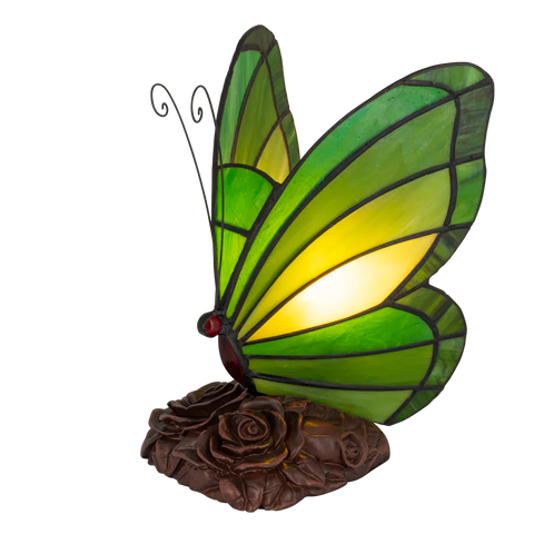 Tiffany vlinderlamp – Donkergroen & Lichtgroen Glas – H 24 cm (Art. 8006)