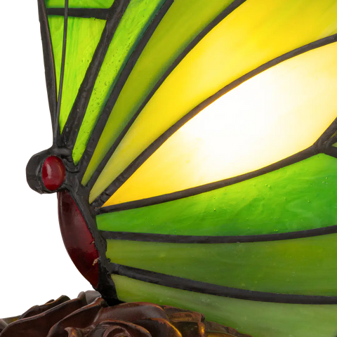 Tiffany vlinderlamp – Donkergroen & Lichtgroen Glas – H 24 cm (Art. 8006)