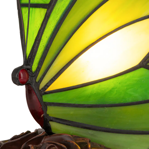 Tiffany vlinderlamp – Donkergroen & Lichtgroen Glas – H 24 cm (Art. 8006)