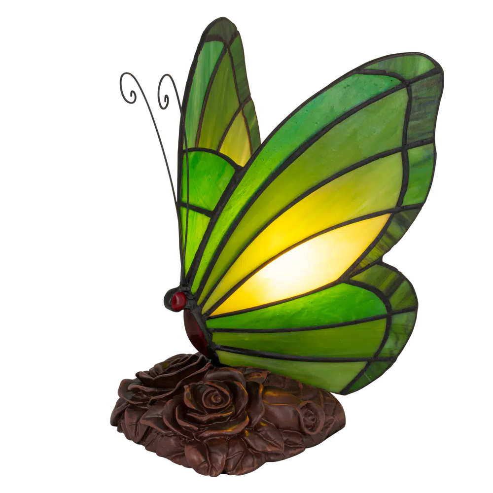 Tiffany vlinderlamp – Donkergroen & Lichtgroen Glas – H 24 cm (Art. 8006)