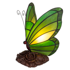 Tiffany vlinderlamp – Donkergroen & Lichtgroen Glas – H 24 cm (Art. 8006)