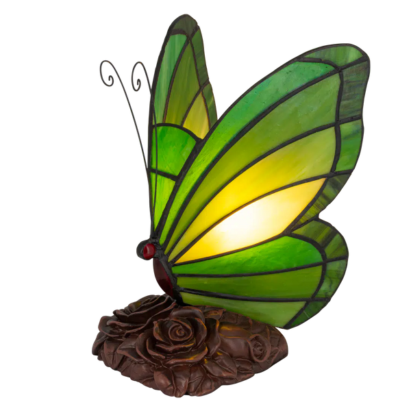 Tiffany vlinderlamp – Donkergroen & Lichtgroen Glas – H 24 cm (Art. 8006)