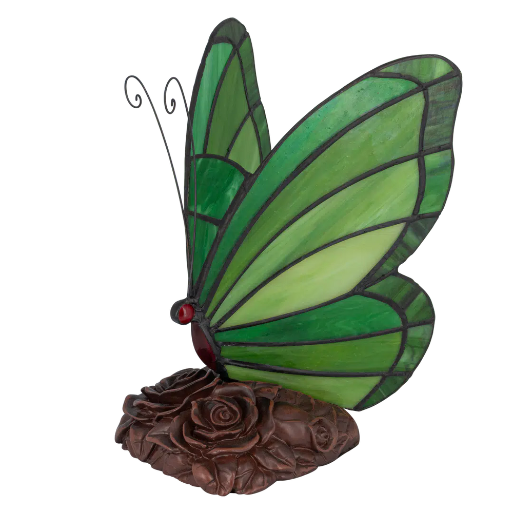 Tiffany vlinderlamp – Donkergroen & Lichtgroen Glas – H 24 cm (Art. 8006)