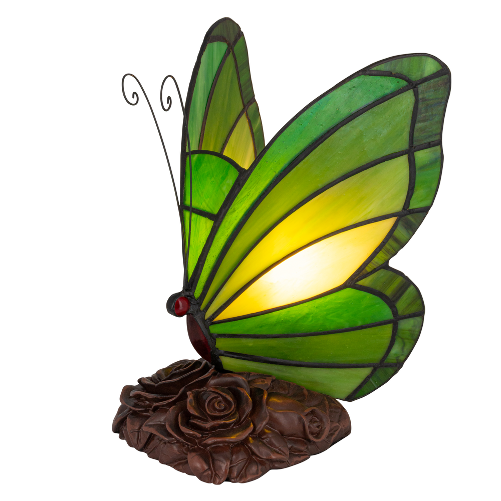 Tiffany vlinderlamp – Donkergroen & Lichtgroen Glas – H 24 cm (Art. 8006)