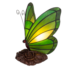 Tiffany vlinderlamp – Donkergroen & Lichtgroen Glas – H 24 cm (Art. 8006)